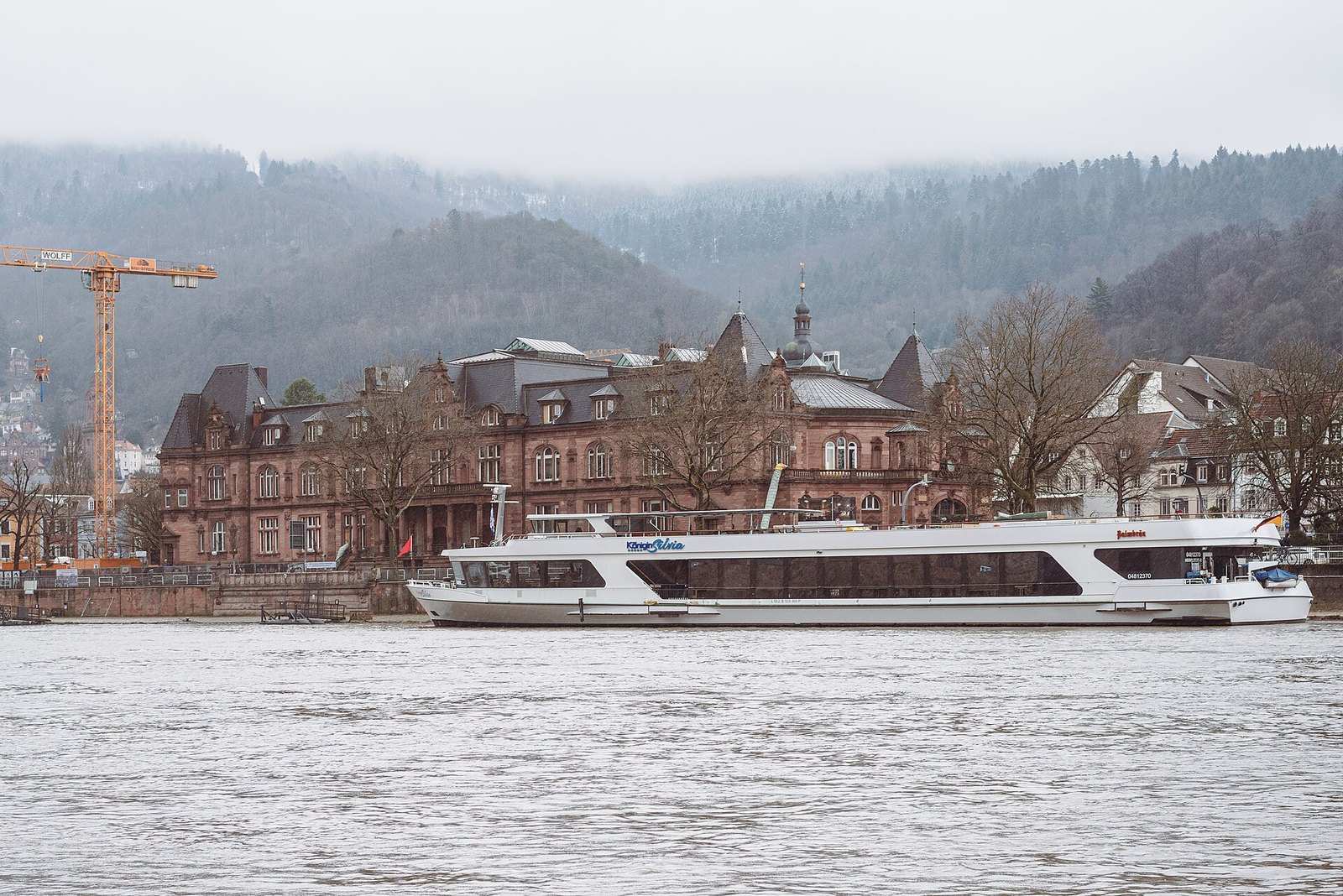 Ausflugsschiff vor der Heidelberger Stadthalle am Neckarstaden